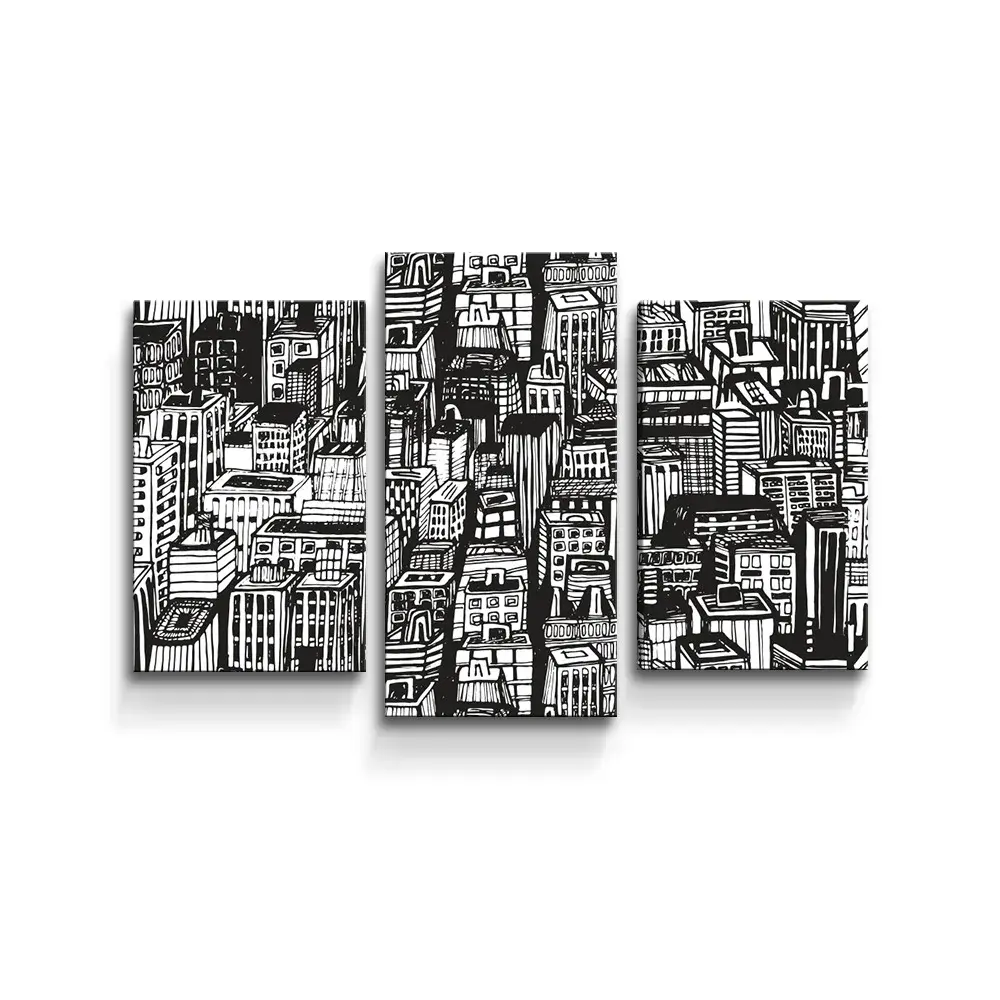 Obraz - 3-dílný Kreslené mrakodrapy - 75x50 cm