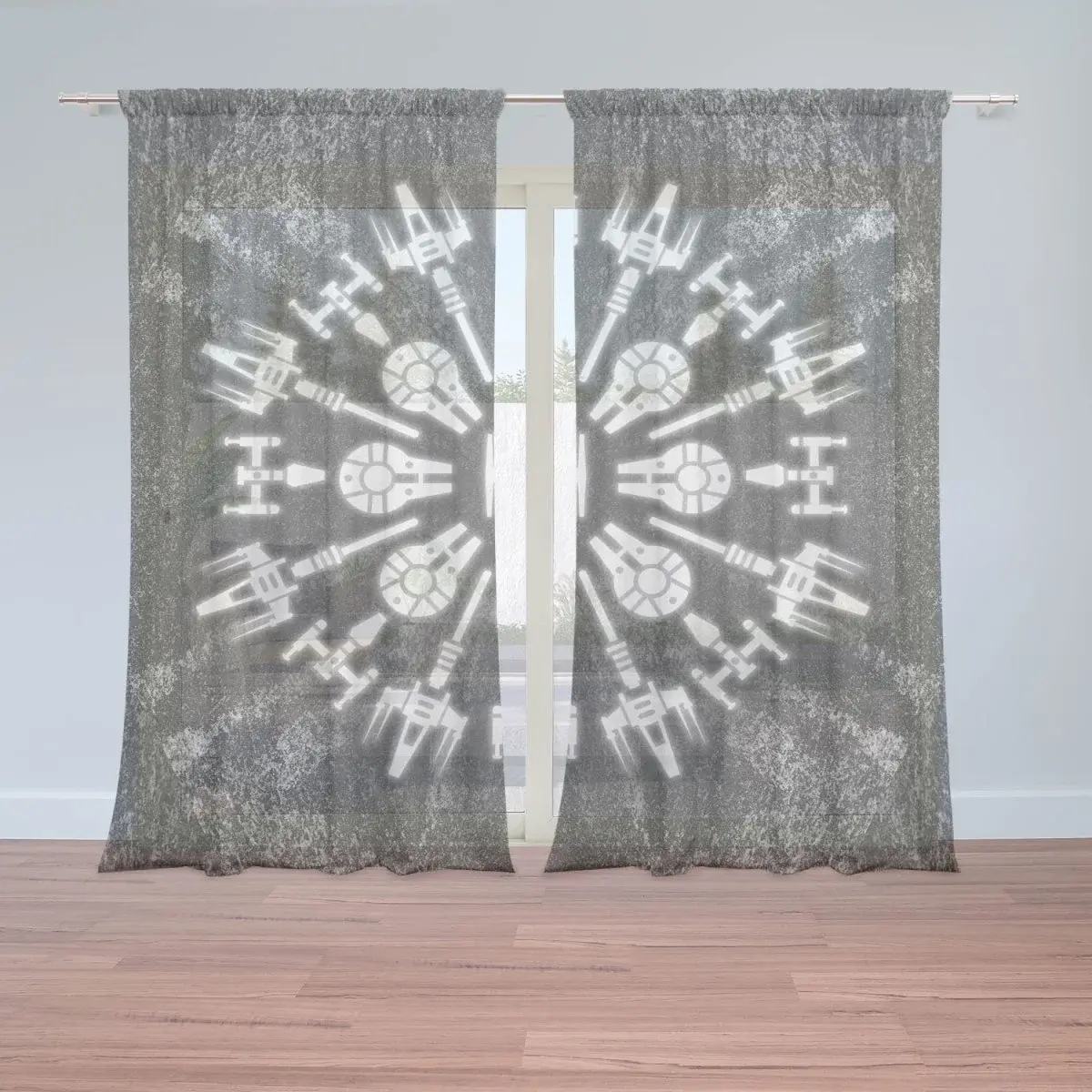 Záclony Star Wars Vesmírné lodě na šedém abstraktu: 2ks 150x250cm