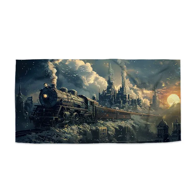 Ručník Parní lokomotiva v zasněženém městě - 70x140 cm
