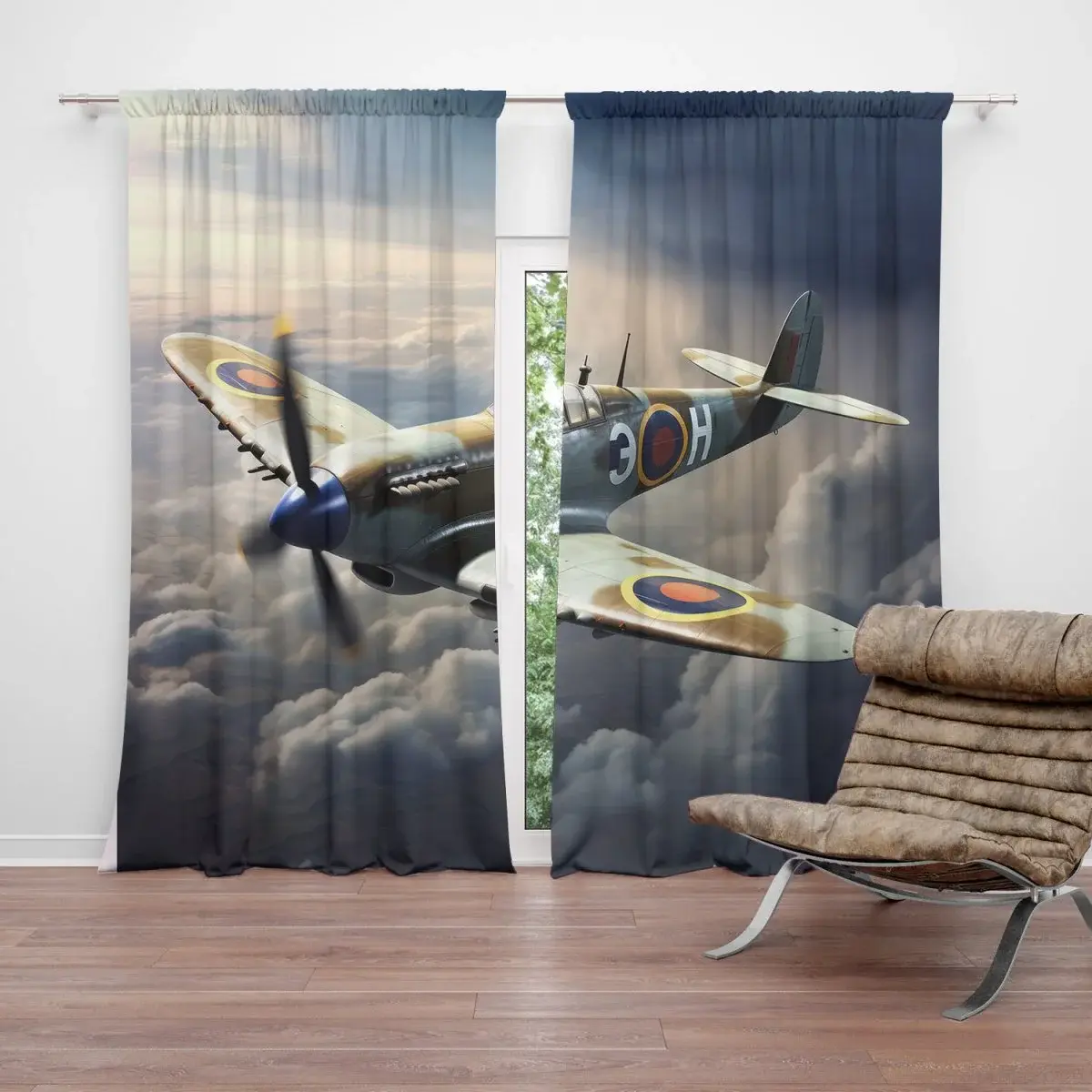 Závěs Stíhačka Spitfire: 2ks 140x250cm