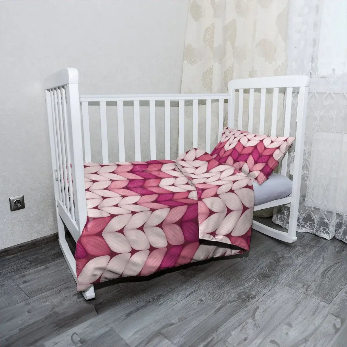 Mikroplyšové dětské povlečení do postýlky Tříbarevné růžové pletení