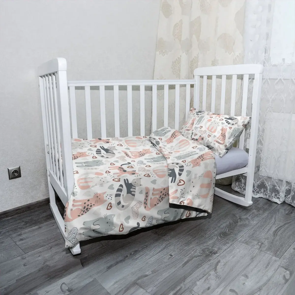 Mikroplyšové dětské povlečení do postýlky Malované kočičky - 120x90 / 40x60