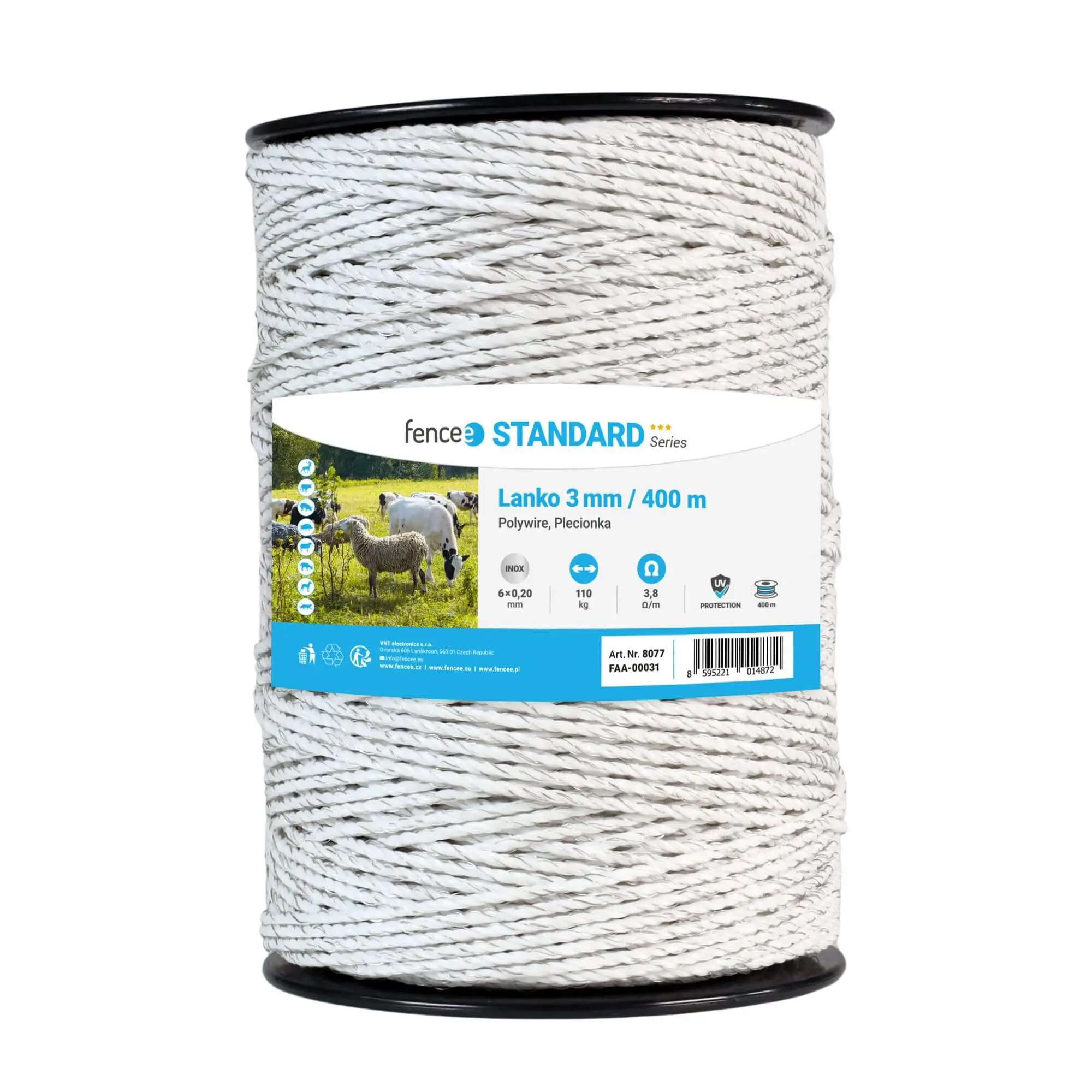 Lanko pro elektrický ohradník, průměr 3 mm, bílé, délka 400 m