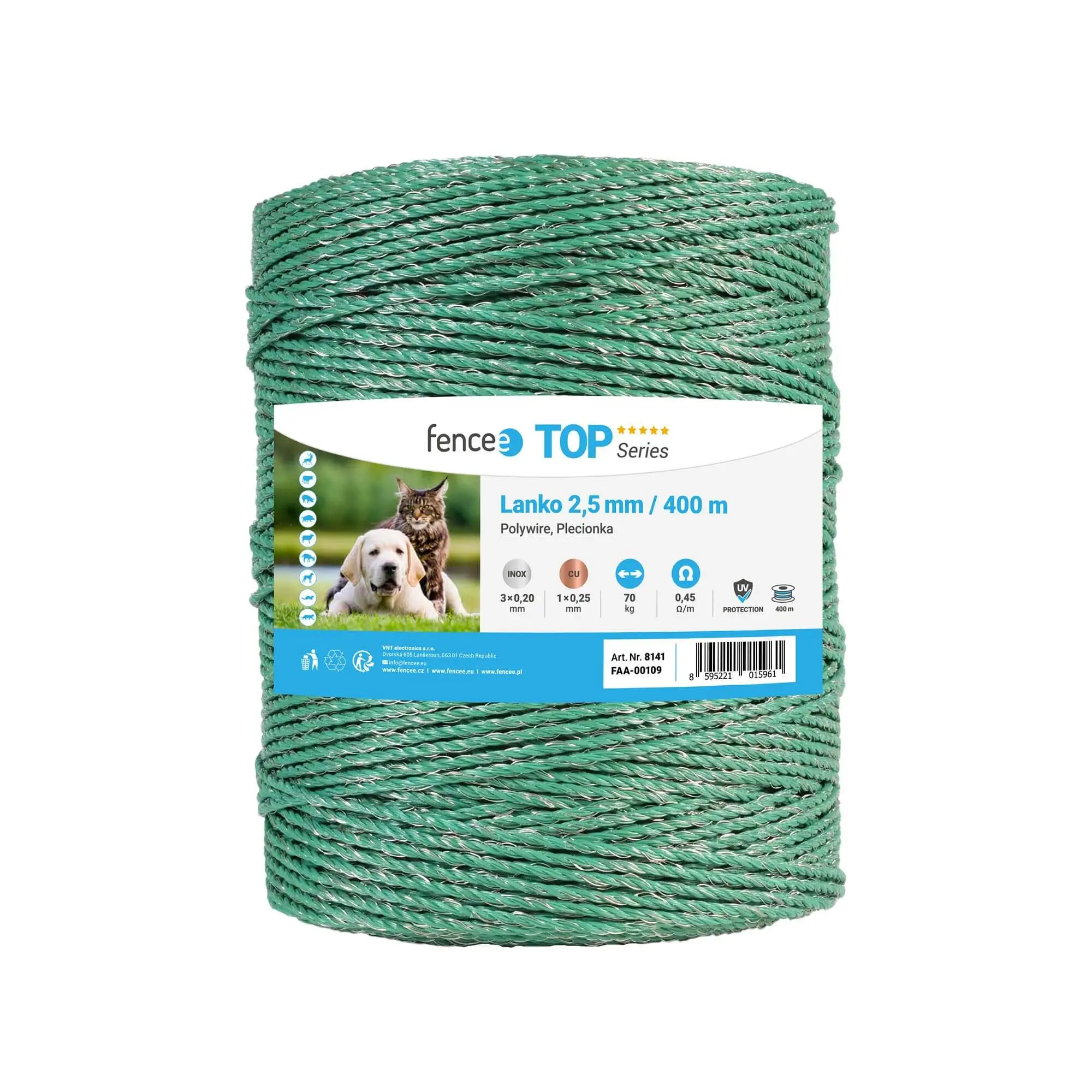 Lanko pro elektrický ohradník, průměr 2,5 mm, zelené, délka 400 m