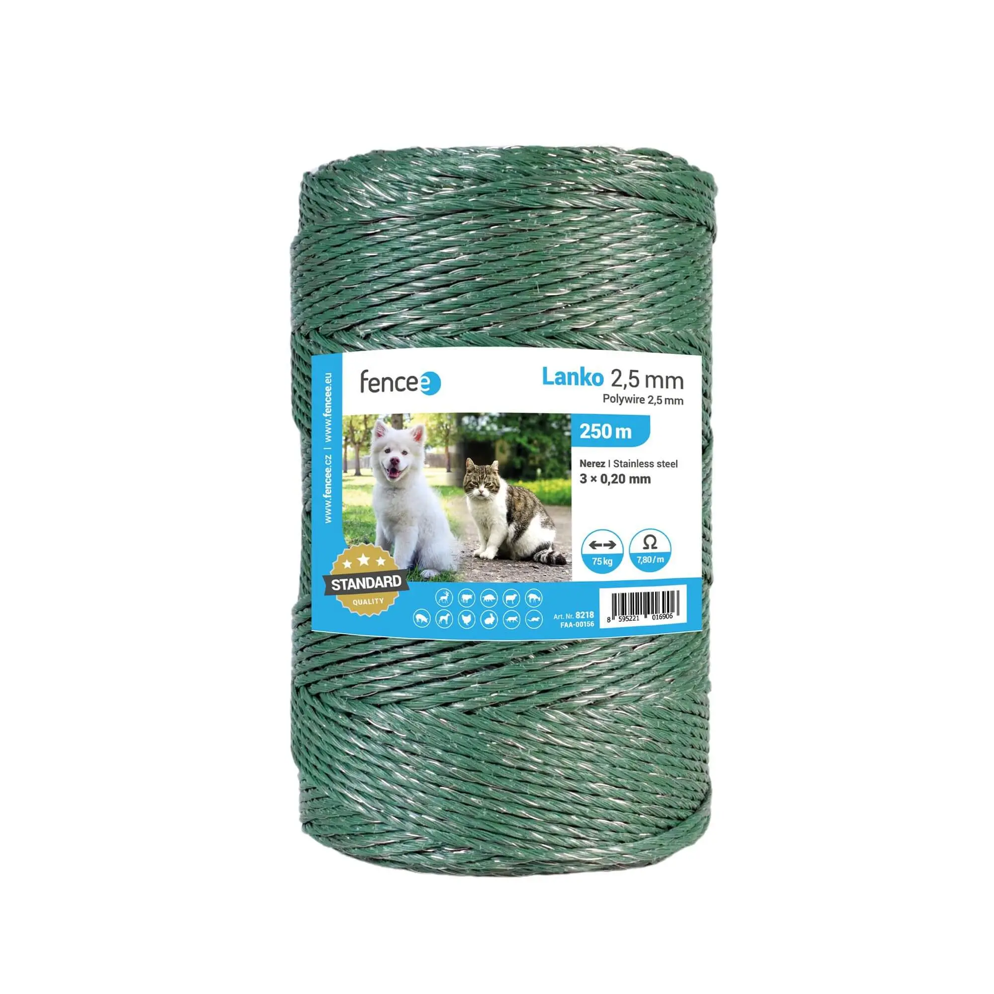 Lanko pro elektrický ohradník, průměr 2,5 mm, zelené, délka 250 m