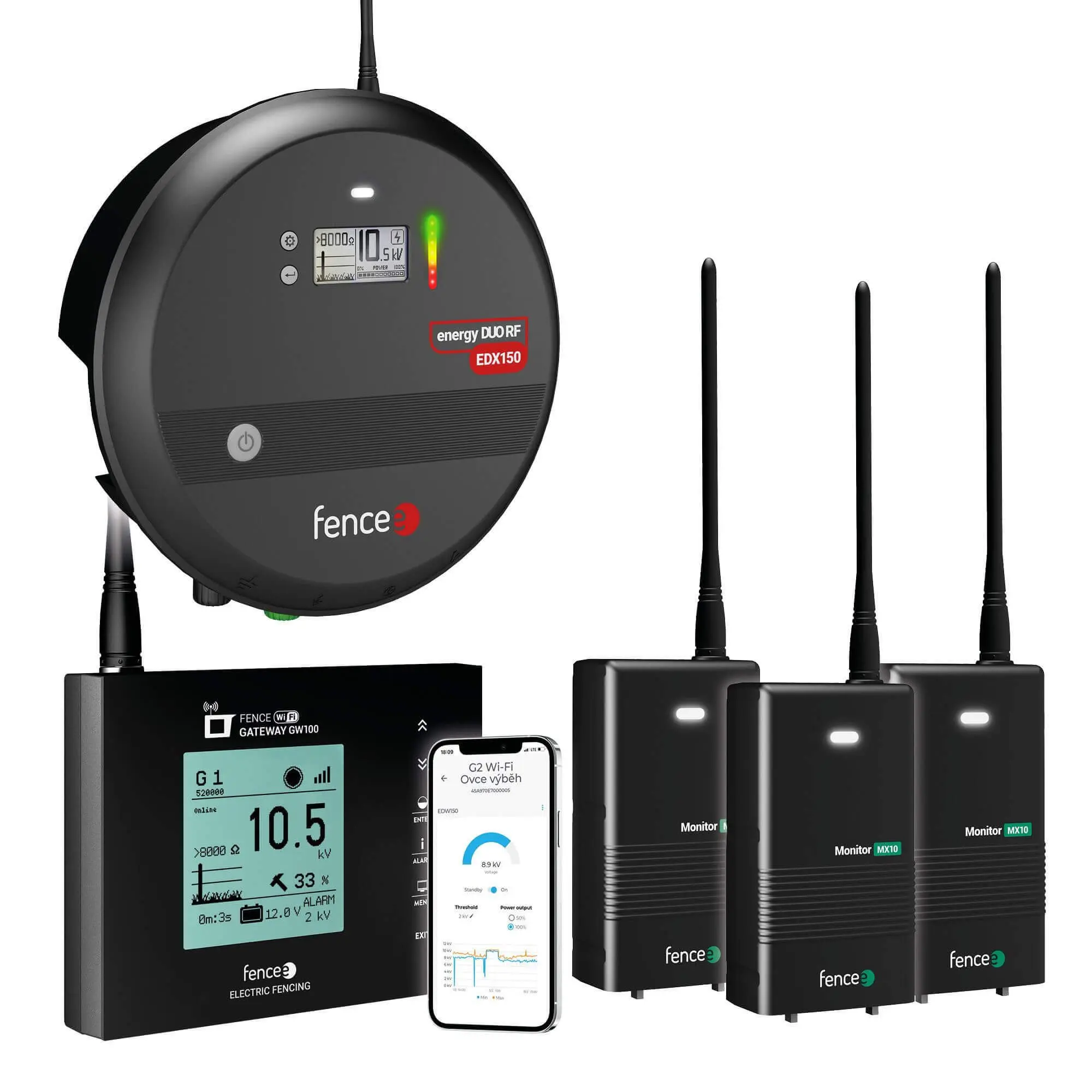 Set elektrického ohradníku Chytrá Farma - RF zdroj 15 J - WiFi Gateway - 3 × Monitor MX10