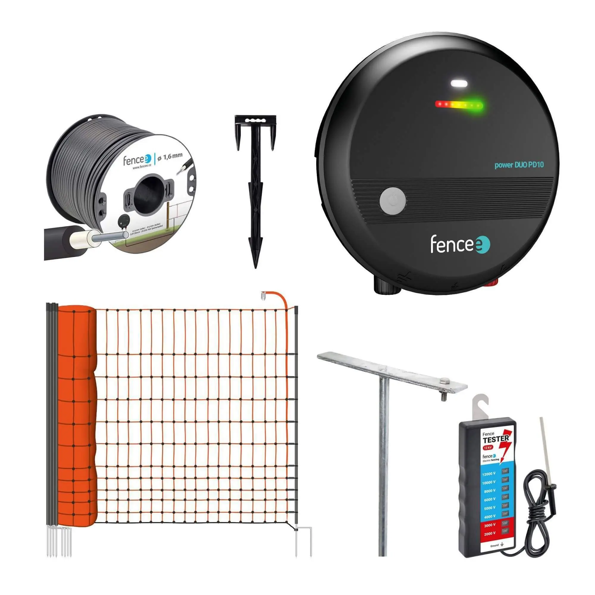 Sada elektrického ohradníku pro drůbež - ochrana proti lišce, kuně, kočce - DUO zdroj - síť 50 m, 112 cm