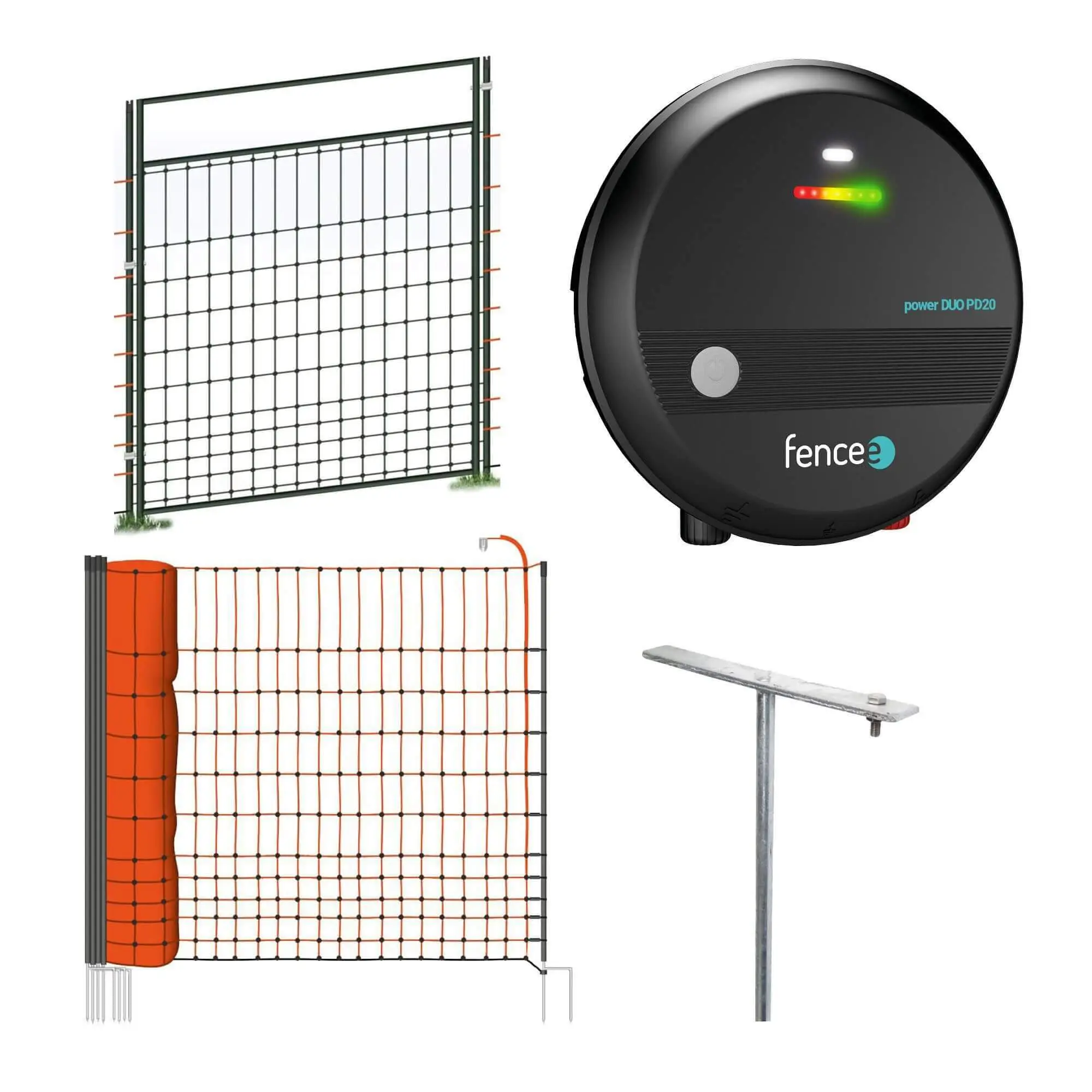 Sada elektrického ohradníku se sítí 112 cm pro drůbež - ochrana proti lišce, kuně, pes - DUO zdroj - branka