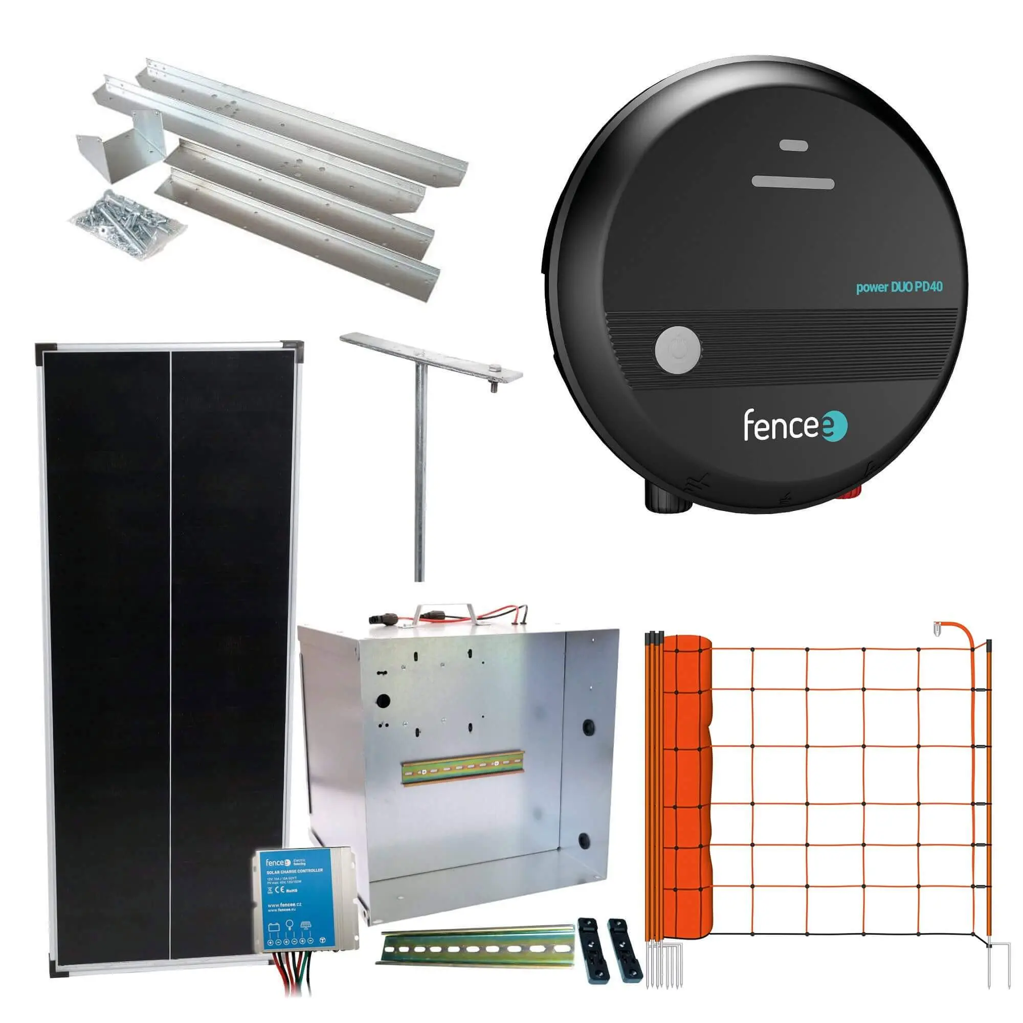 Expert sada solární ohradník - Kompletní přenosná schránka + 4J zdroj, panel 100 W, síť ovce 90 cm