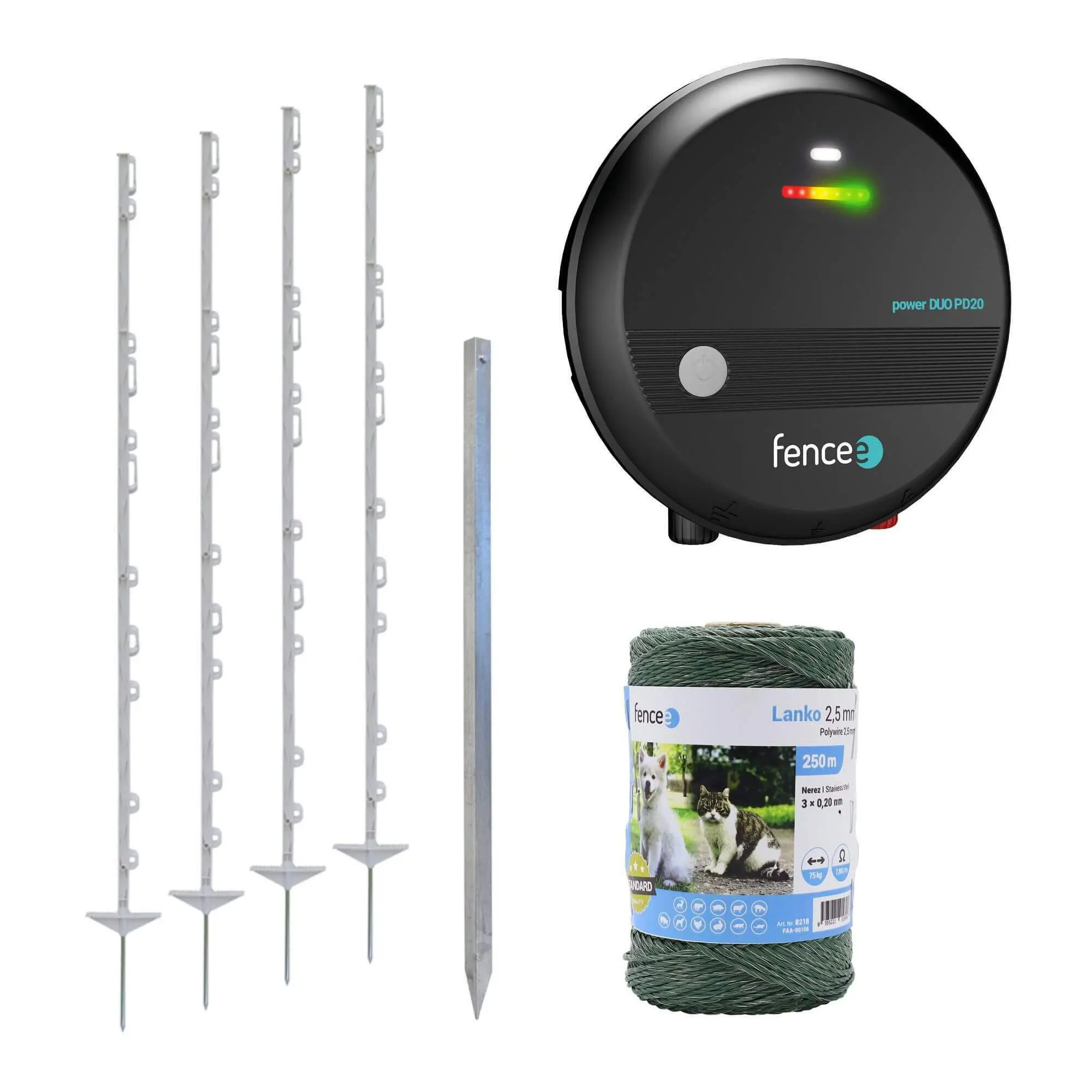 Sada pro elektrický ohradník pro velké psy, koně a poníky, skot - DUO zdroj - lanko 250 m