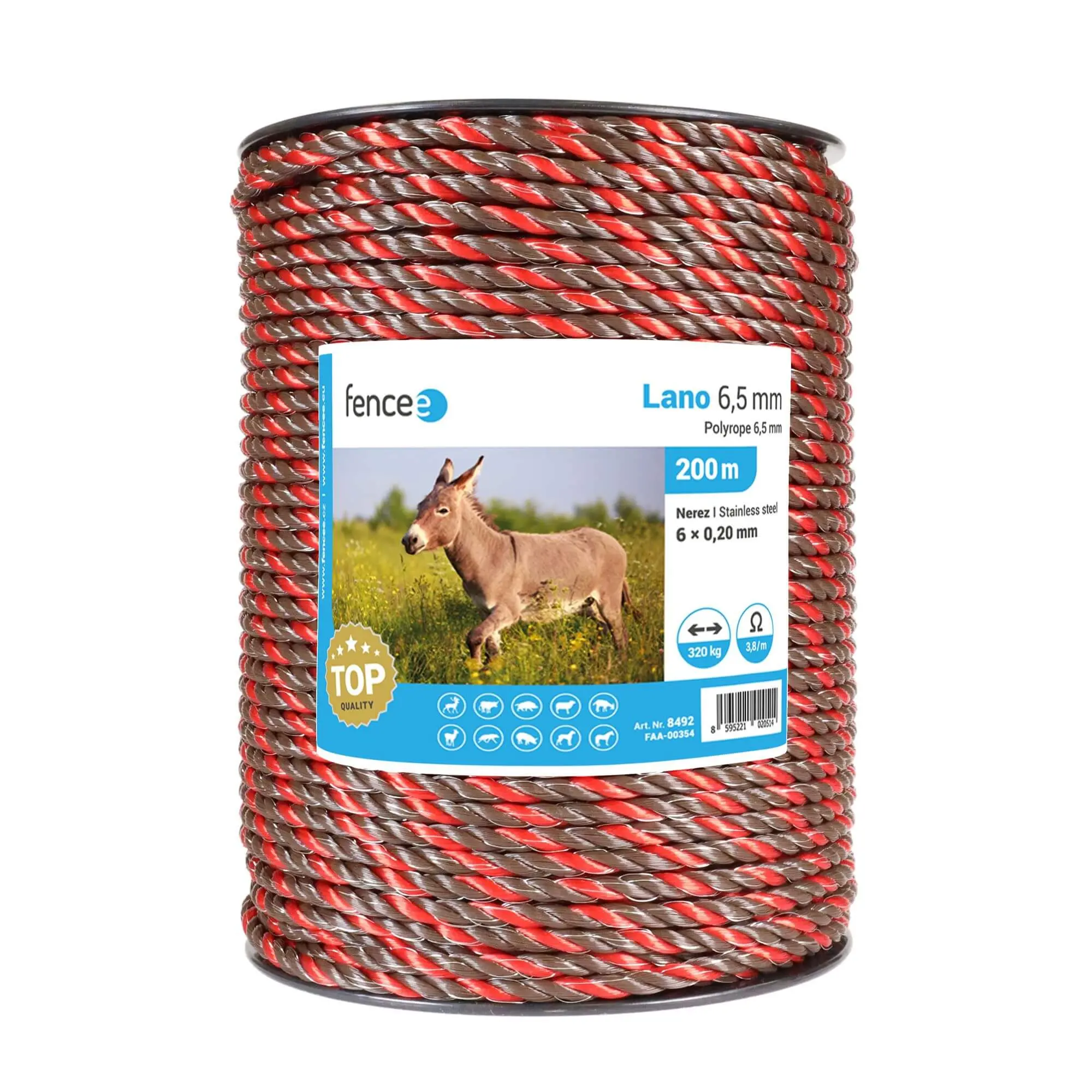 Lano pro elektrický ohradník, průměr 6,5 mm, hnědo-oranžové, 200 m