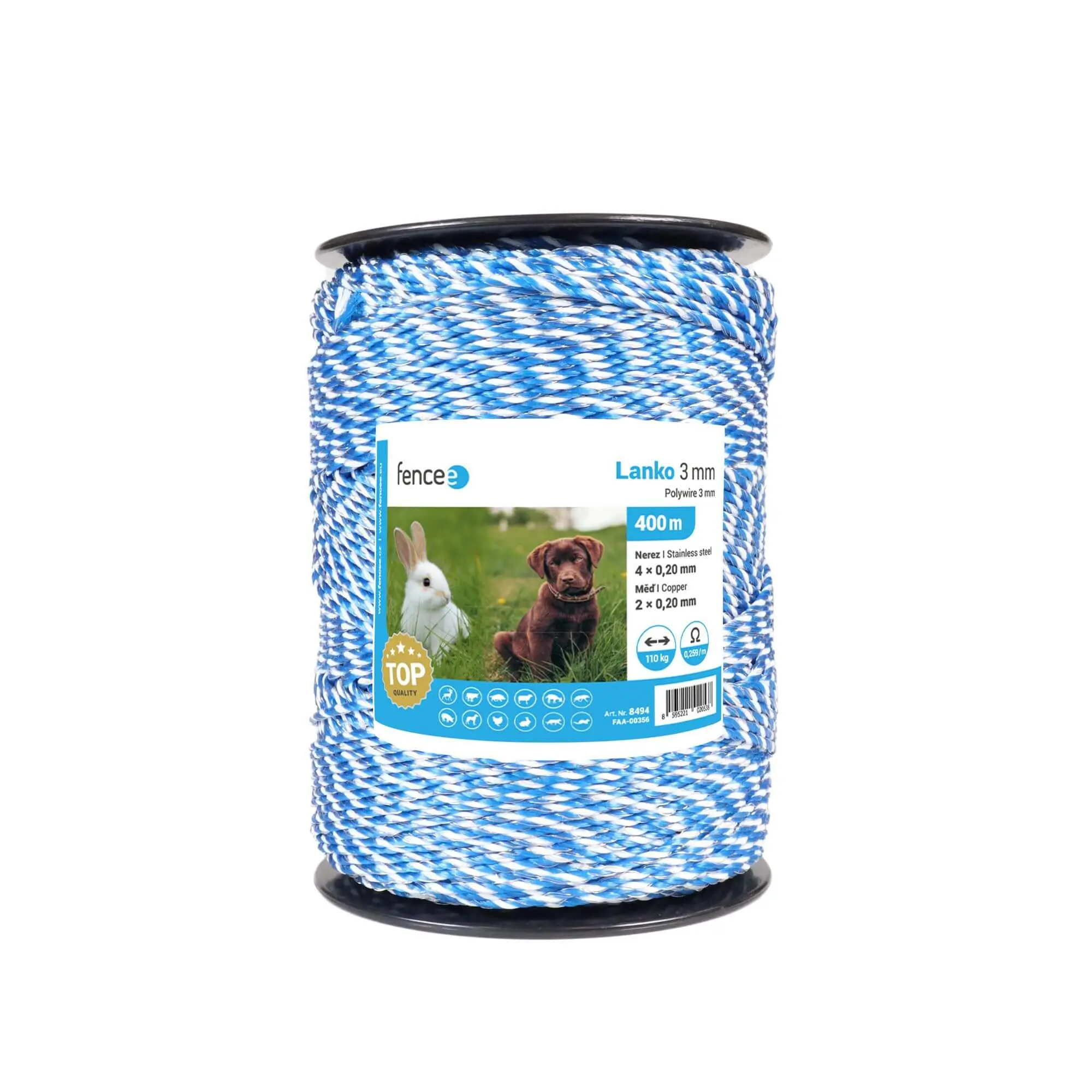 Lanko pro elektrický ohradník, průměr 3 mm, bílo-modré, 0,2 Ω/m
