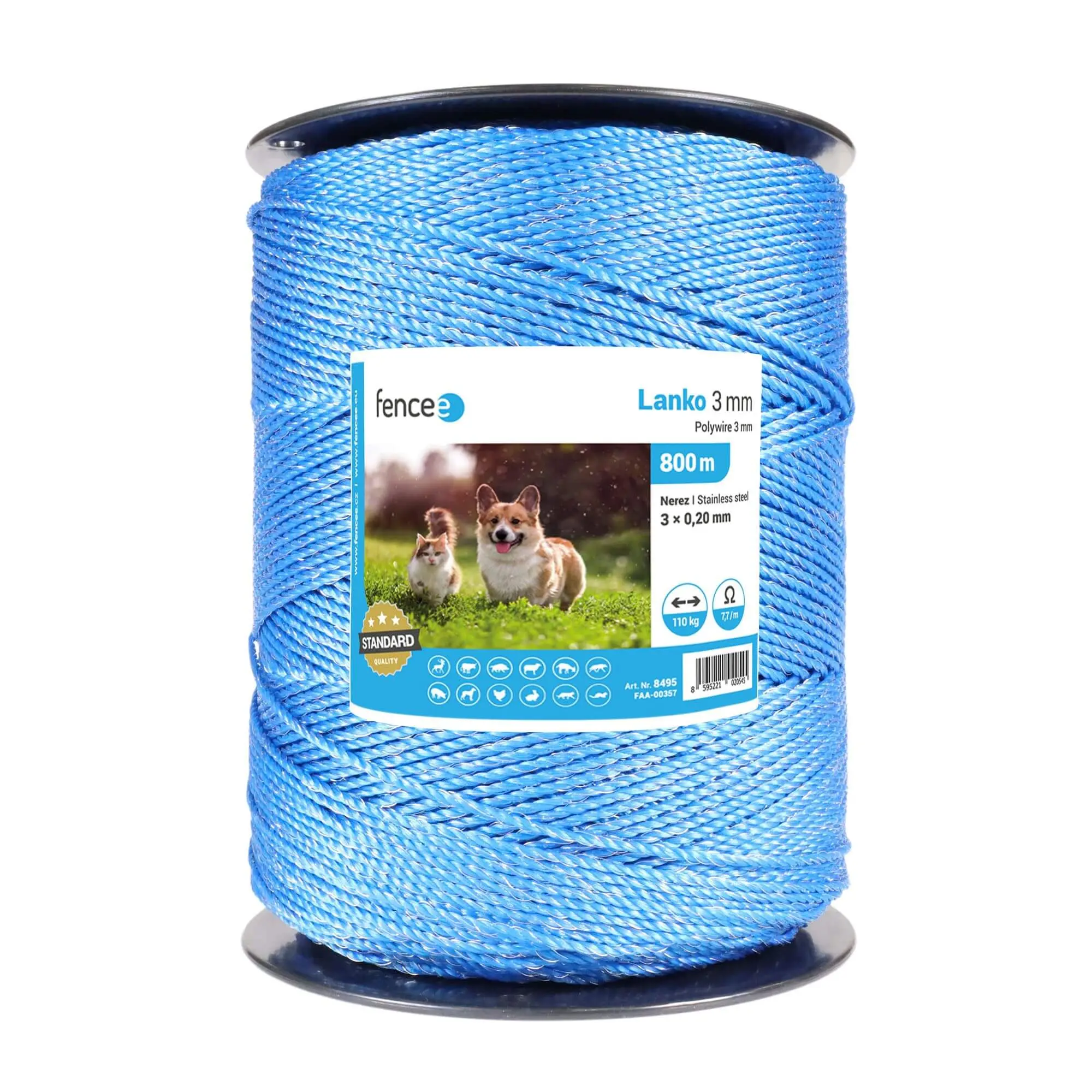 Lanko pro elektrický ohradník, průměr 3 mm, modré, délka 800 m