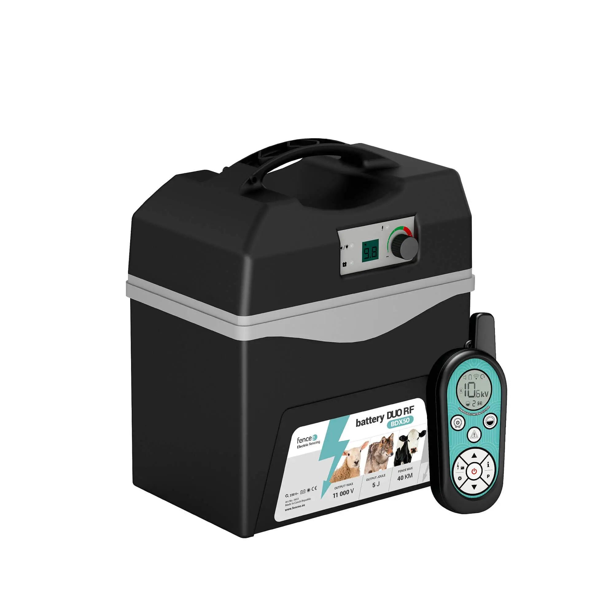 Bateriový přenosný RF zdroj pro elektrický ohradník fencee battery DUO RF BDX50 s ovladačem