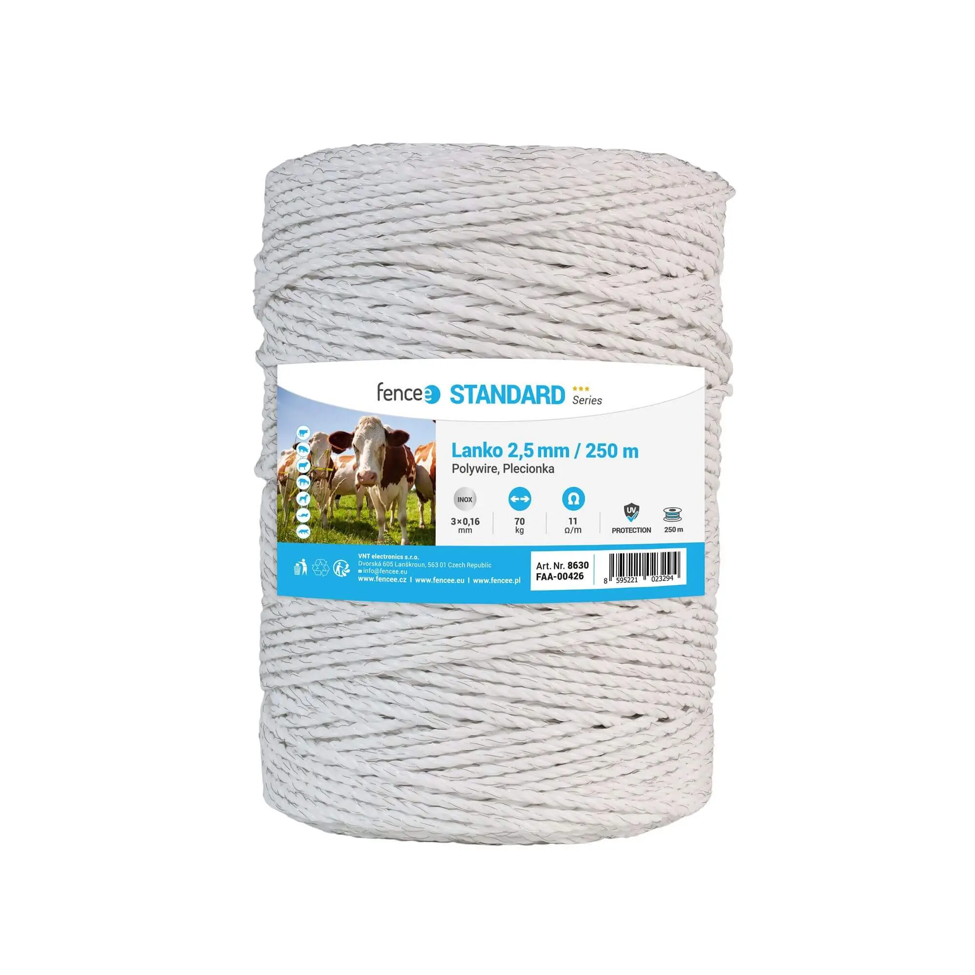 Lanko pro elektrický ohradník, průměr 2,5 mm, bílé, délka 250 m