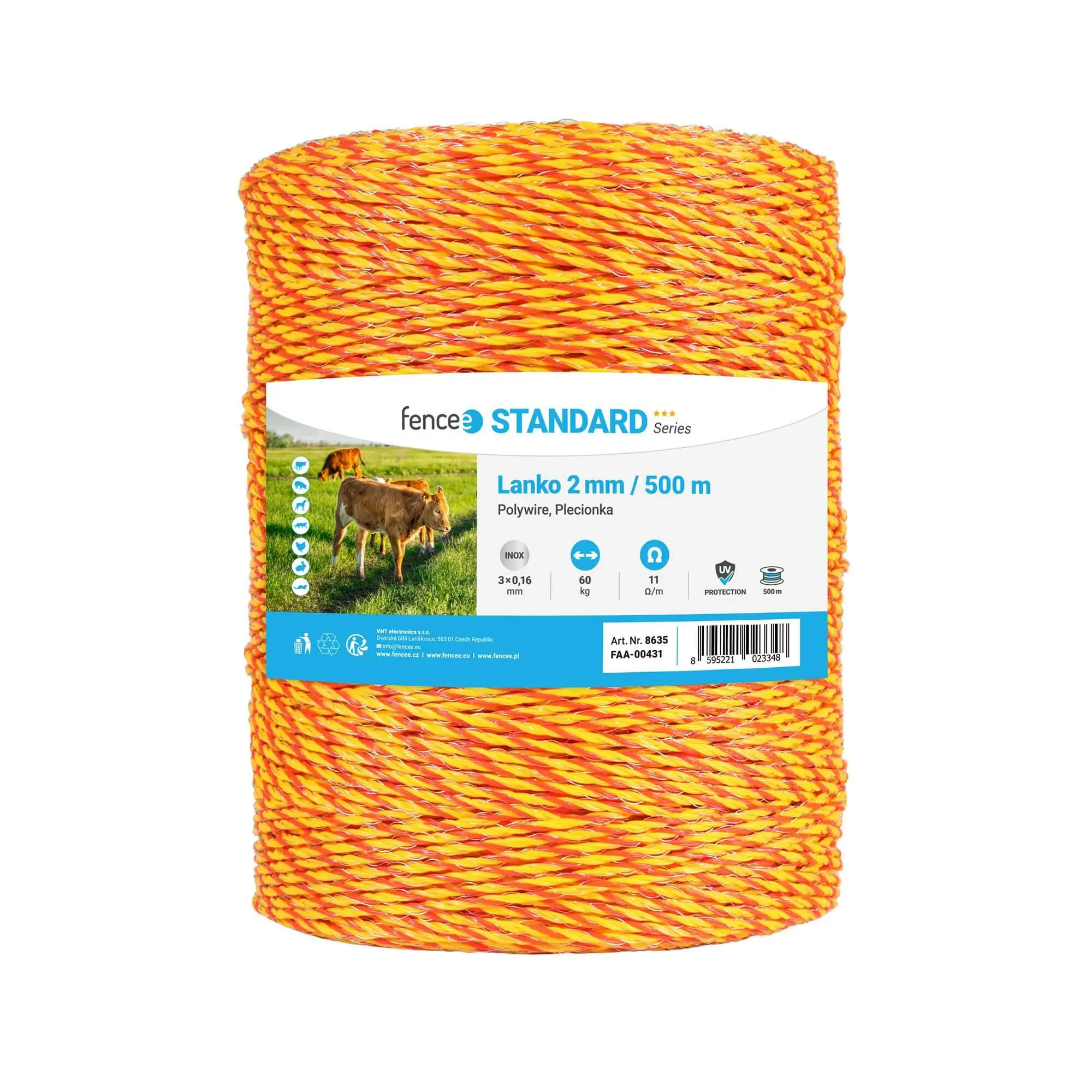 Lanko pro elektrický ohradník, průměr 2 mm, žluto-oranž, 500 m