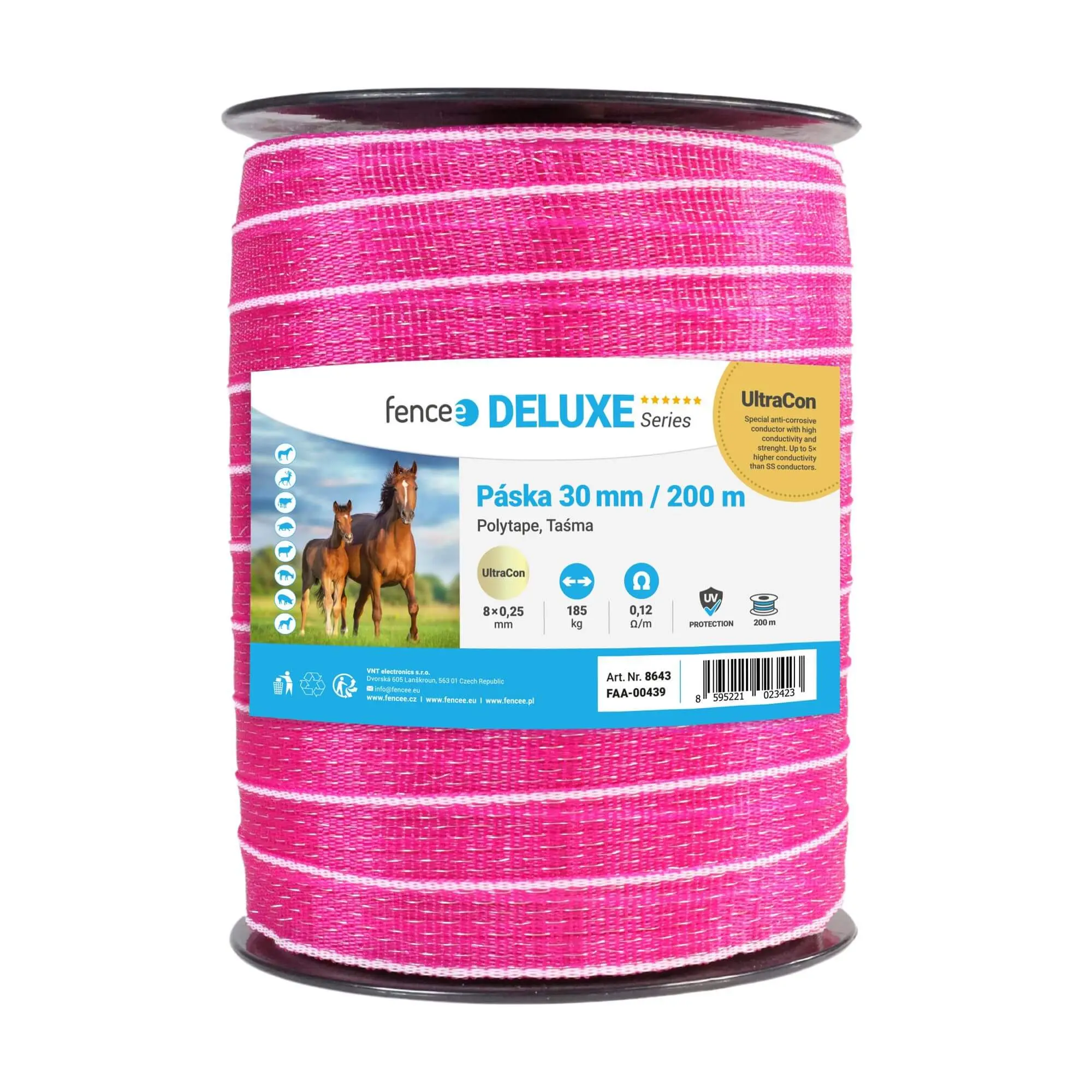Páska pro elektrický ohradník, šířka 30 mm, růžovo-bílá, délka 200 m