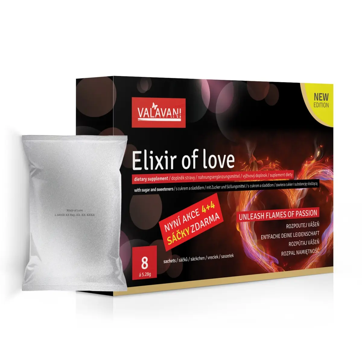 Valavani Elixir of love Rozpustné afrodiziakum pro muže i ženy | 4 x 5,28g