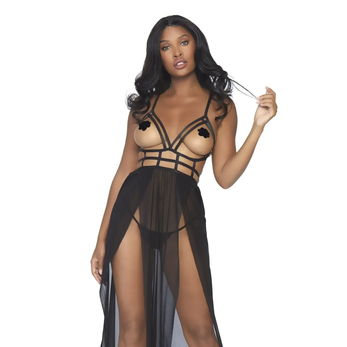 Šaty Leg Avenue Cage Maxi Dress and G-String černé