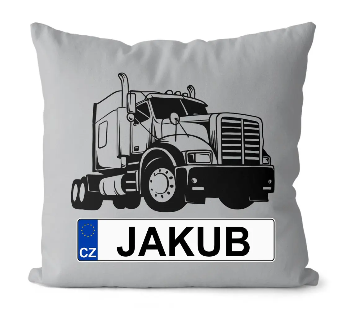 Polštář SPZ se jménem – černý kamion (Velikost: 55 x 55 cm, Jméno: Jakub)
