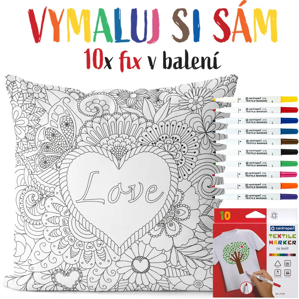 Polštářek s omalovánkou Love (Velikost: 40 x 40 cm)