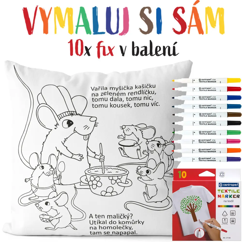 Polštářek s omalovánkou Vařila myšička (Velikost: