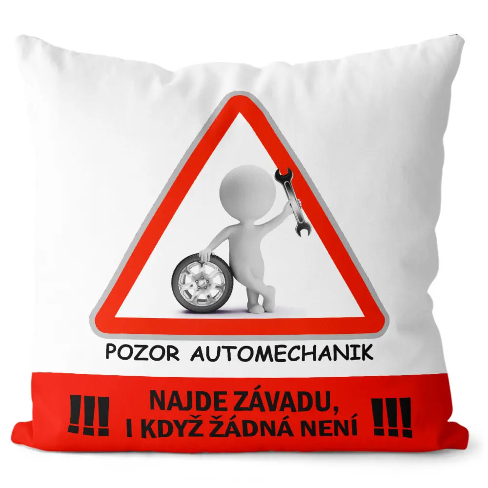 Polštář Pozor automechanik (Velikost: 40 x 40 cm)