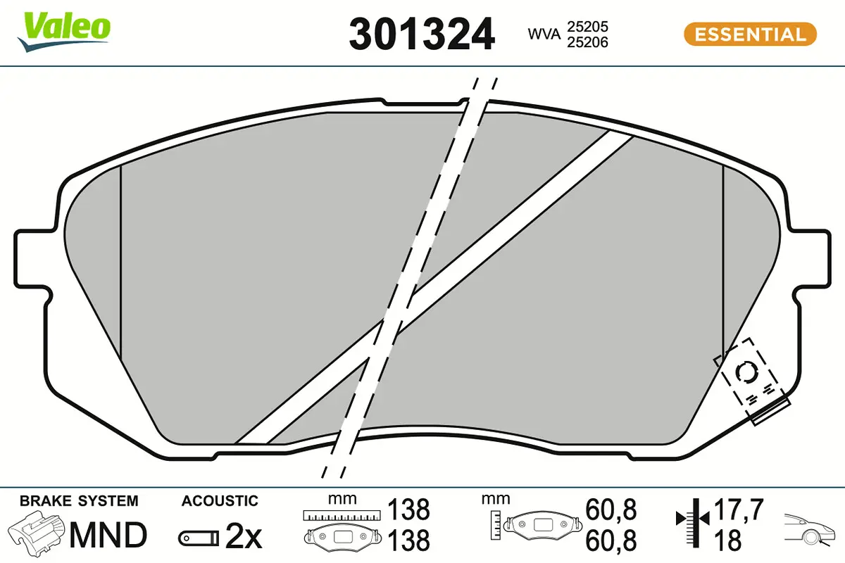 Sada brzdových destiček, kotoučová brzda VALEO 301324