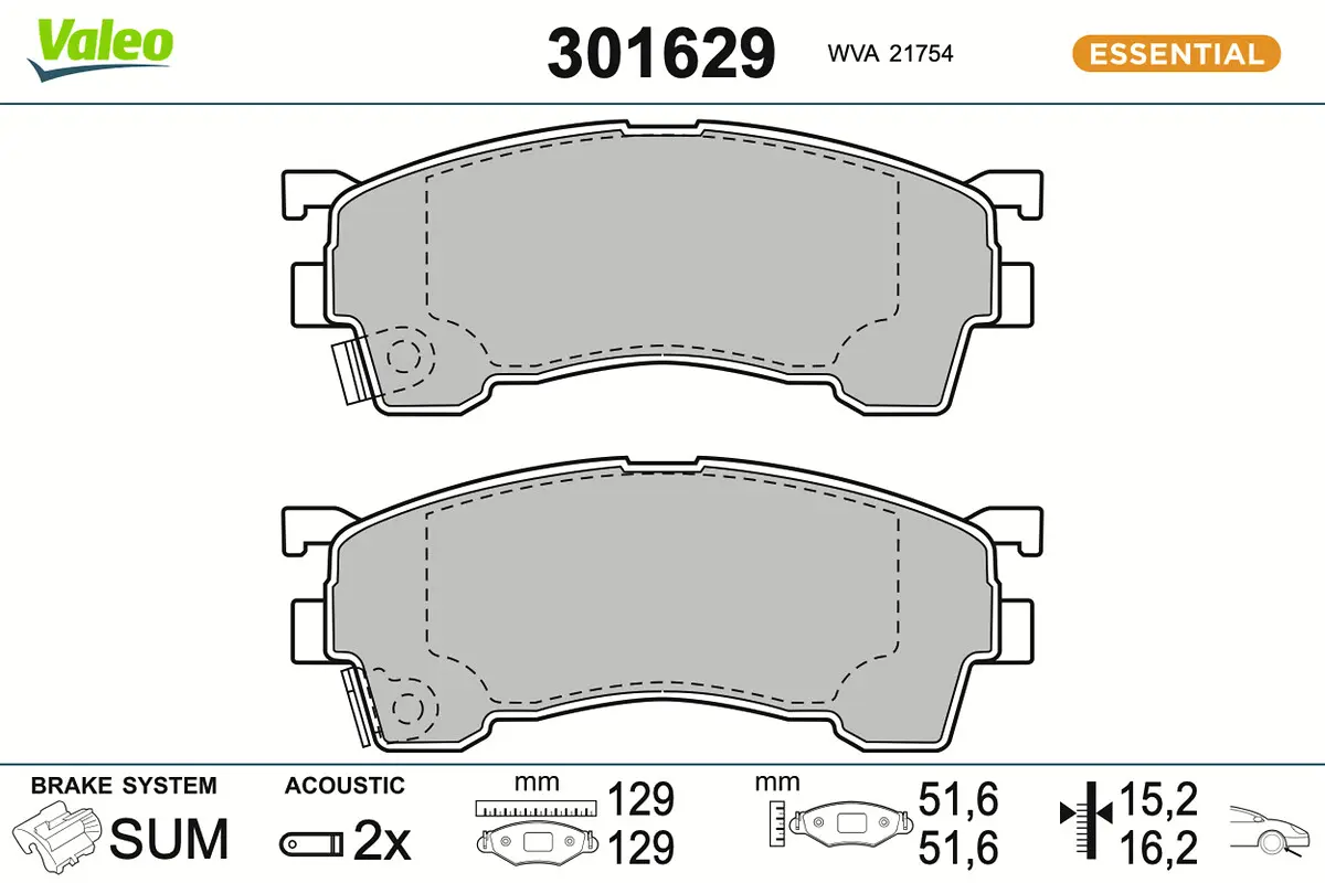 VALEO Sada brzdových destiček, kotoučová brzda 301629