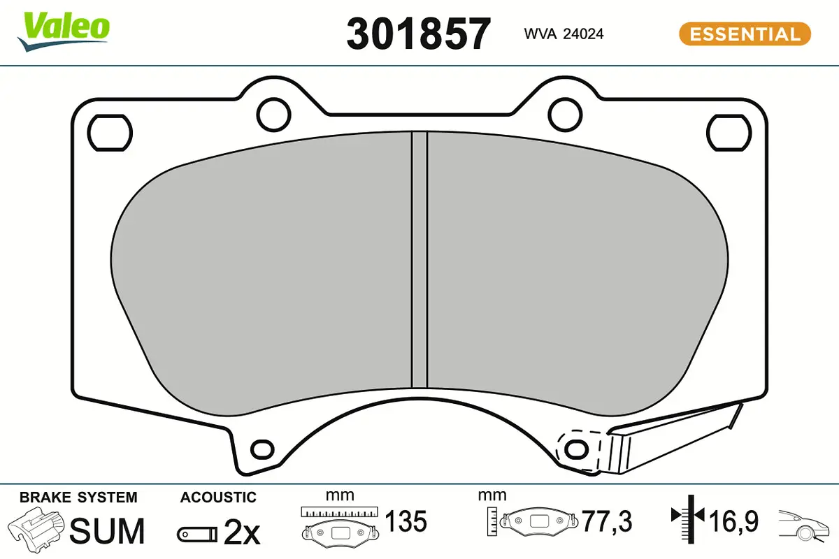 Sada brzdových destiček, kotoučová brzda VALEO 301857