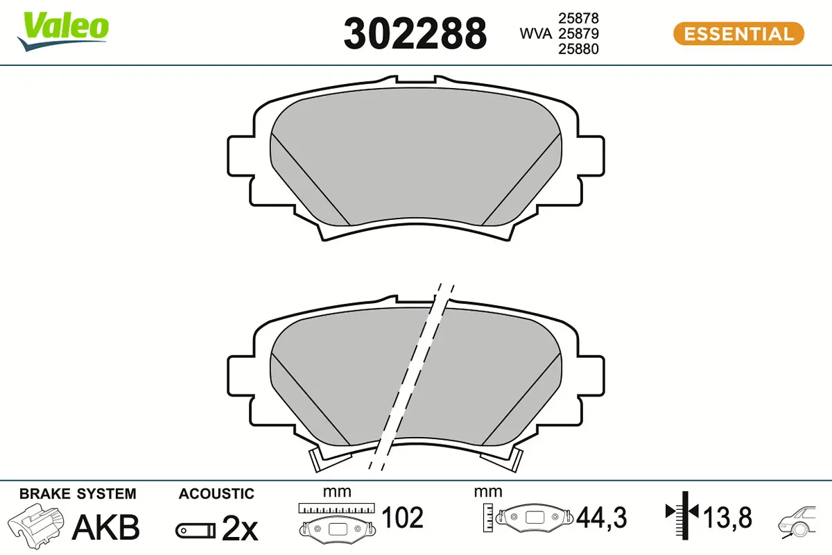 Sada brzdových destiček, kotoučová brzda VALEO 302288