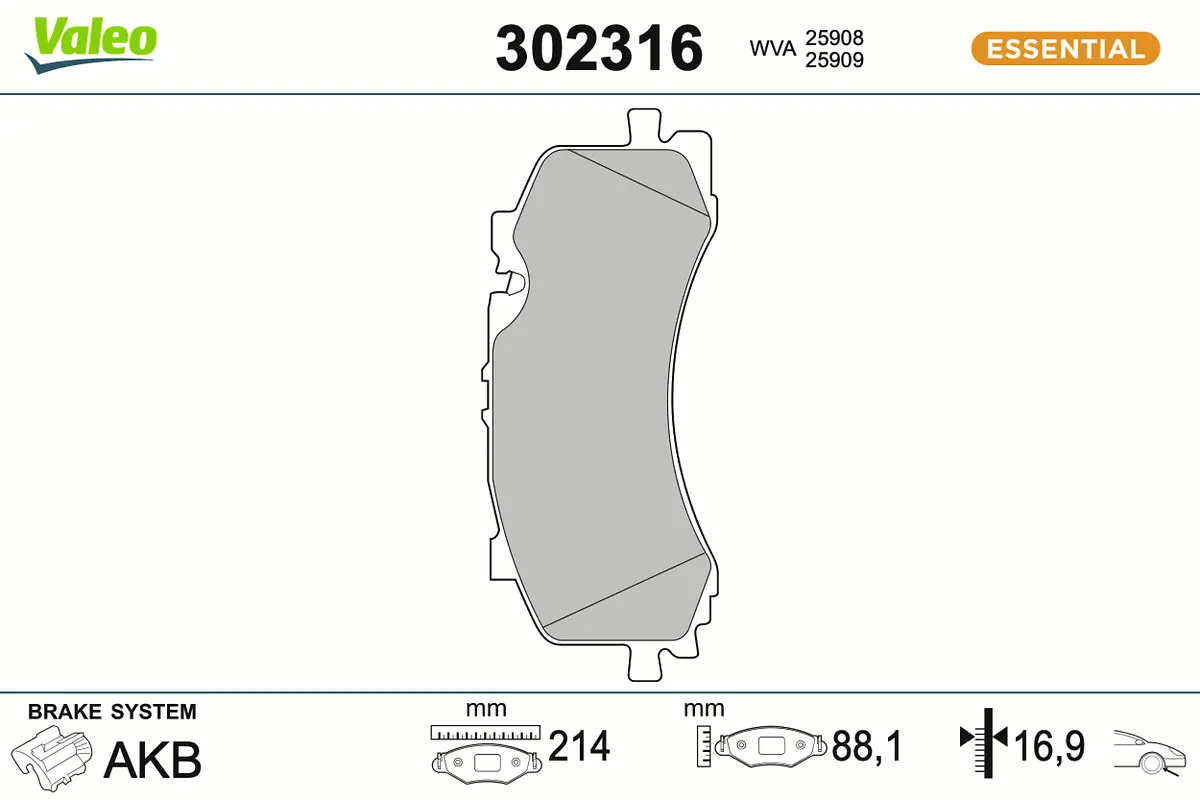 Sada brzdových destiček, kotoučová brzda VALEO 302316