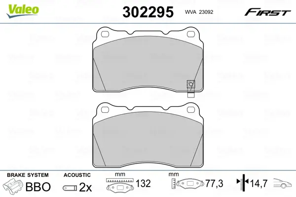Sada brzdových destiček, kotoučová brzda VALEO 302295