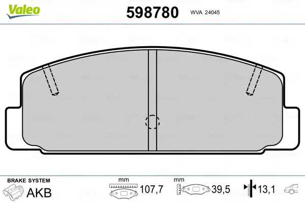 VALEO Sada brzdových destiček, kotoučová brzda 598780