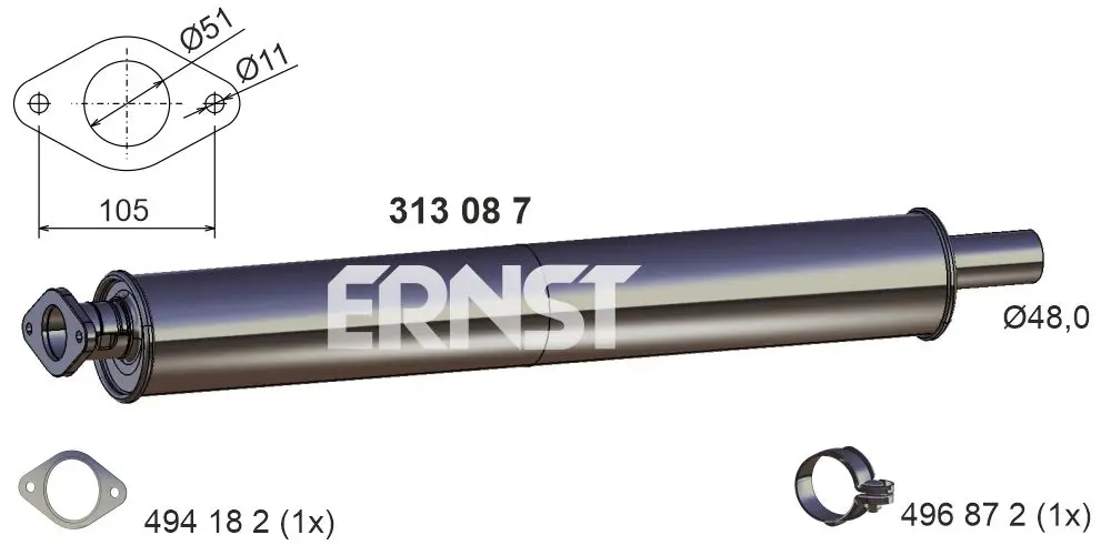 Přední tlumič výfuku ERNST 313087