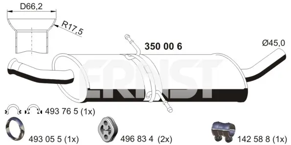 Střední tlumič výfuku ERNST 350006