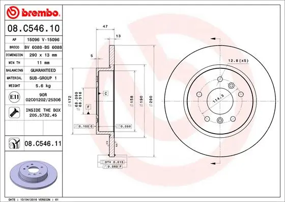 BREMBO Brzdový kotouč 08C54611