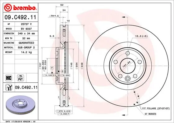 BREMBO Brzdový kotouč 09C49211