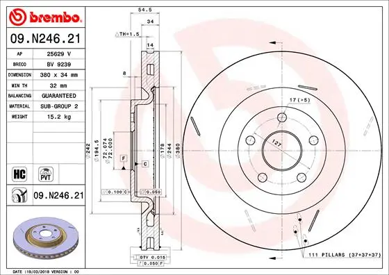 BREMBO Brzdový kotouč 09N24621