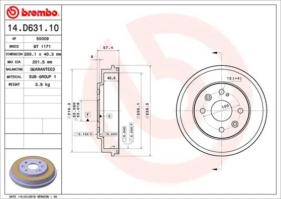 Brzdový buben BREMBO 14.D631.10