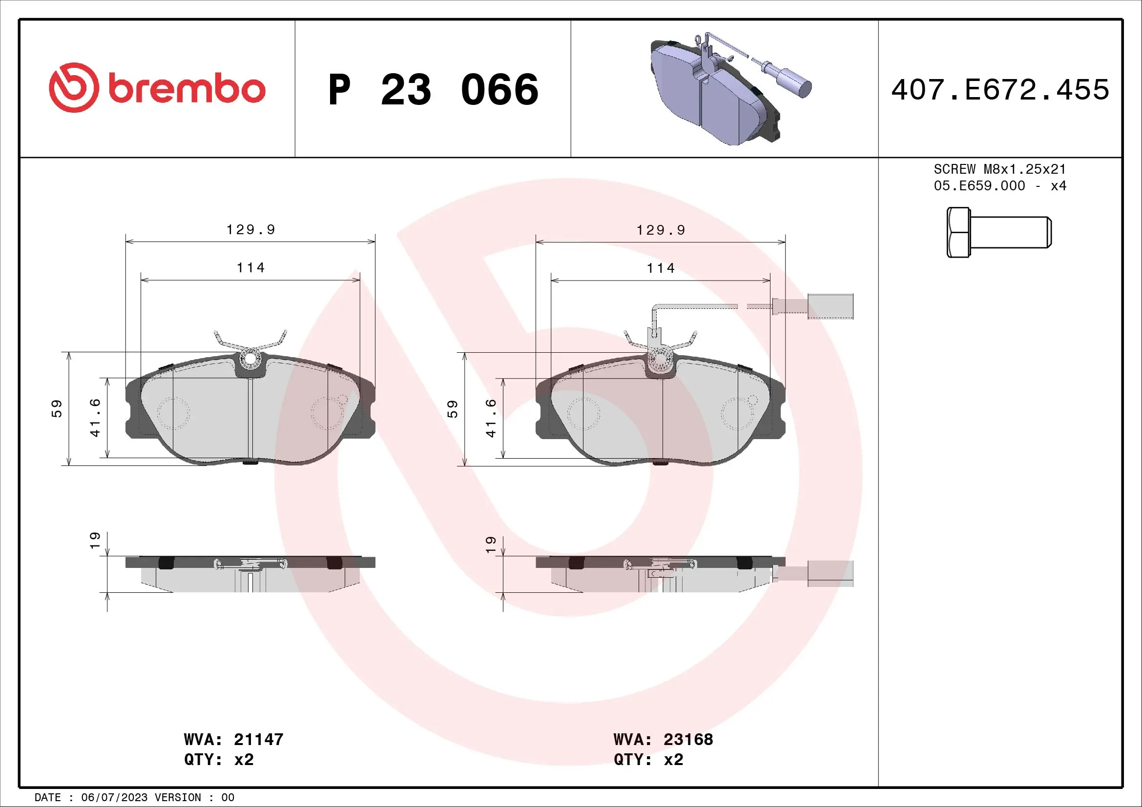 Sada brzdových destiček, kotoučová brzda BREMBO P 23 066
