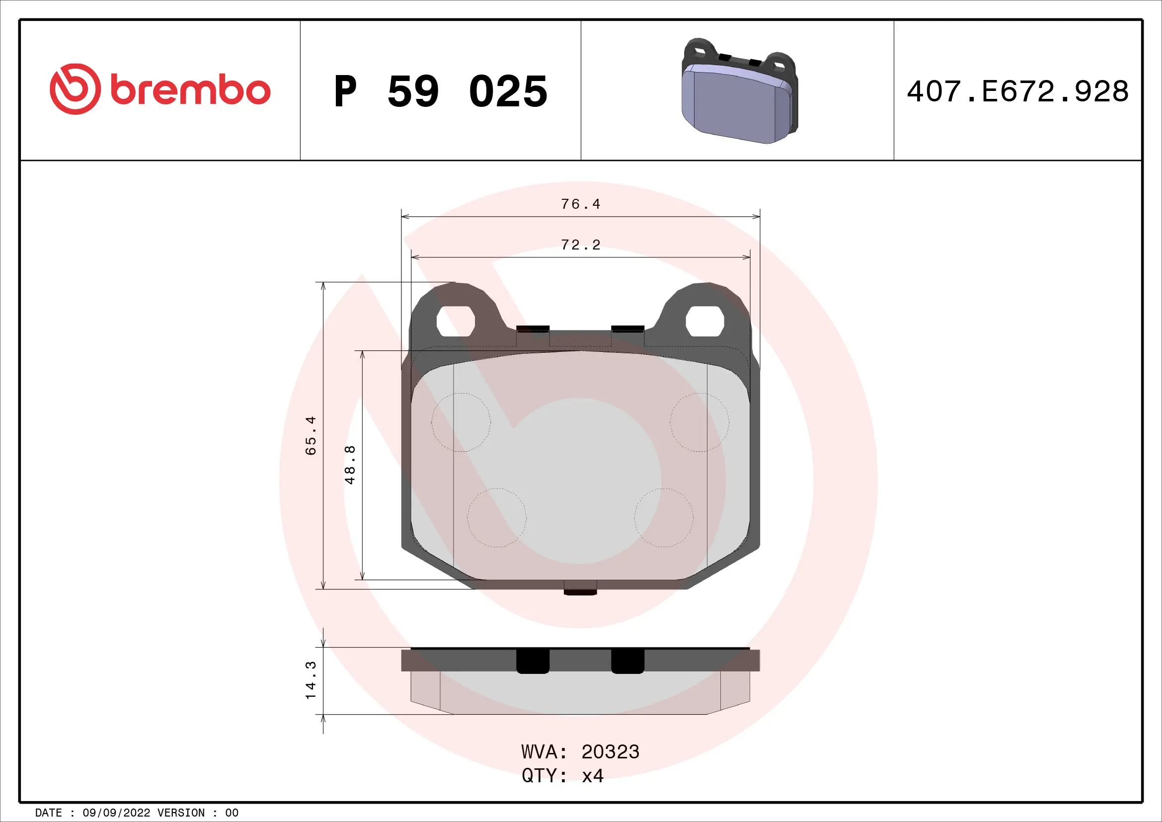 Sada brzdových destiček, kotoučová brzda BREMBO P 59 025