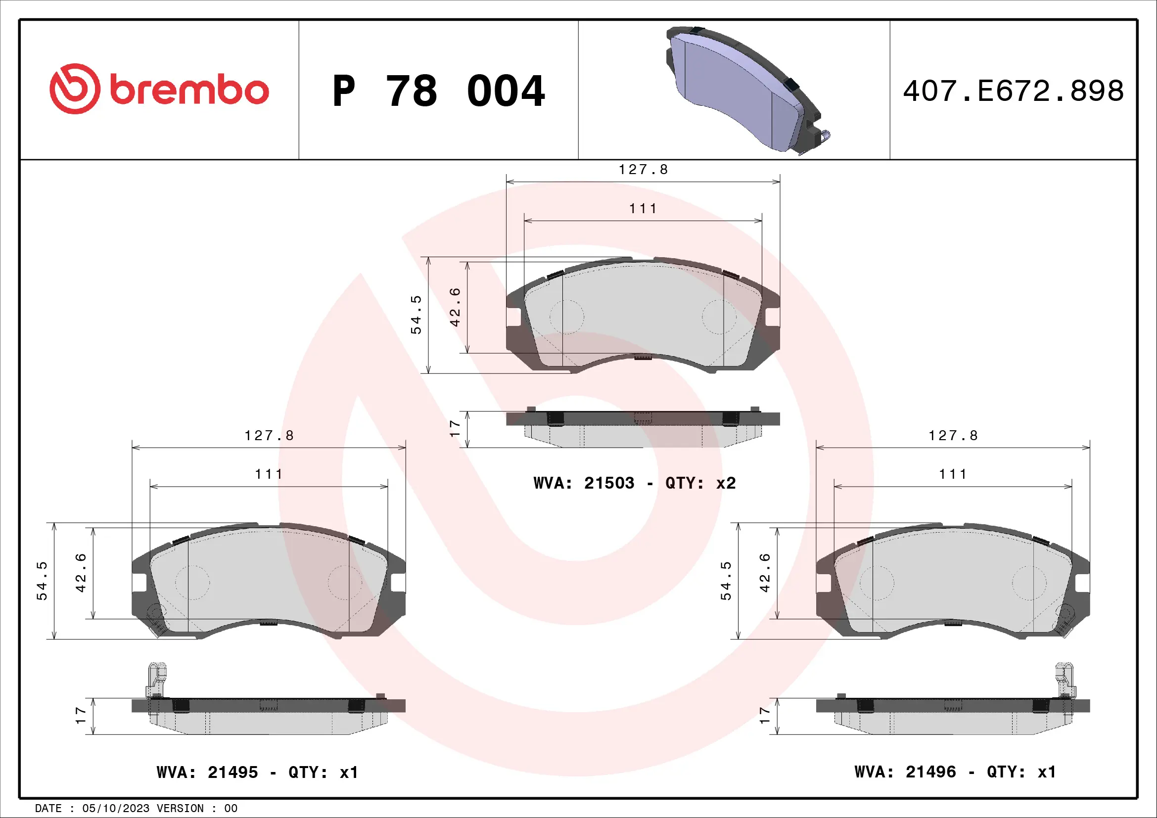 BREMBO Sada brzdových destiček, kotoučová brzda P78004