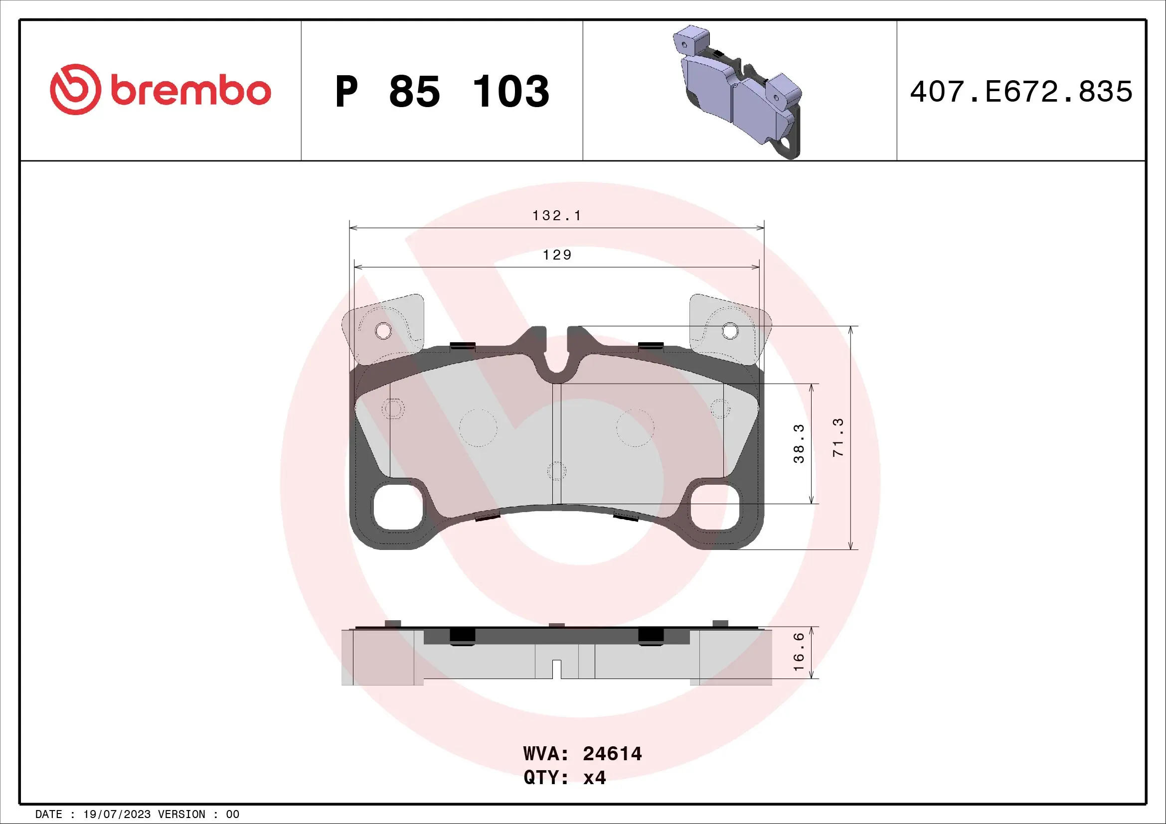 BREMBO Sada brzdových destiček, kotoučová brzda P85103
