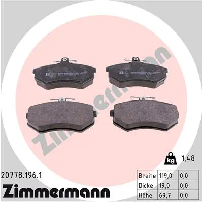 Sada brzdových destiček, kotoučová brzda ZIMMERMANN 20778.196.1