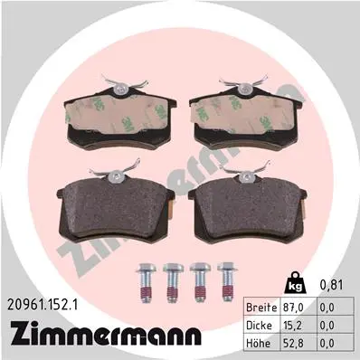Sada brzdových destiček, kotoučová brzda ZIMMERMANN 20961.152.1