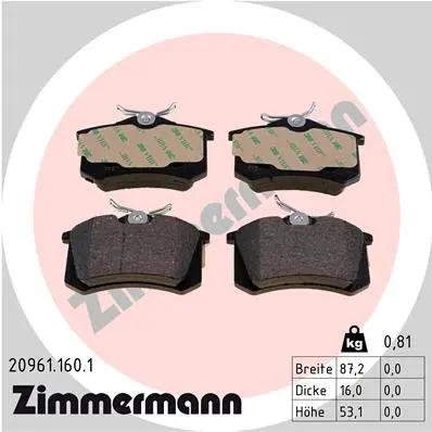Sada brzdových destiček, kotoučová brzda ZIMMERMANN 20961.160.1
