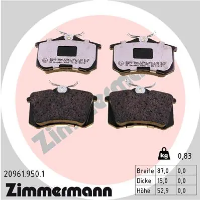 Sada brzdových destiček, kotoučová brzda ZIMMERMANN 20961.950.1
