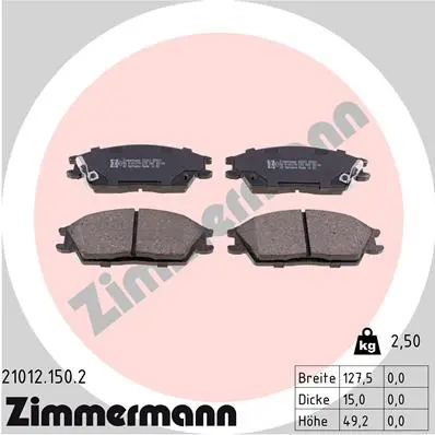 Sada brzdových destiček, kotoučová brzda ZIMMERMANN 21012.150.2