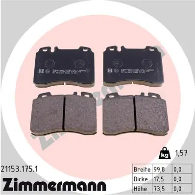 Sada brzdových destiček, kotoučová brzda ZIMMERMANN 21153.175.1